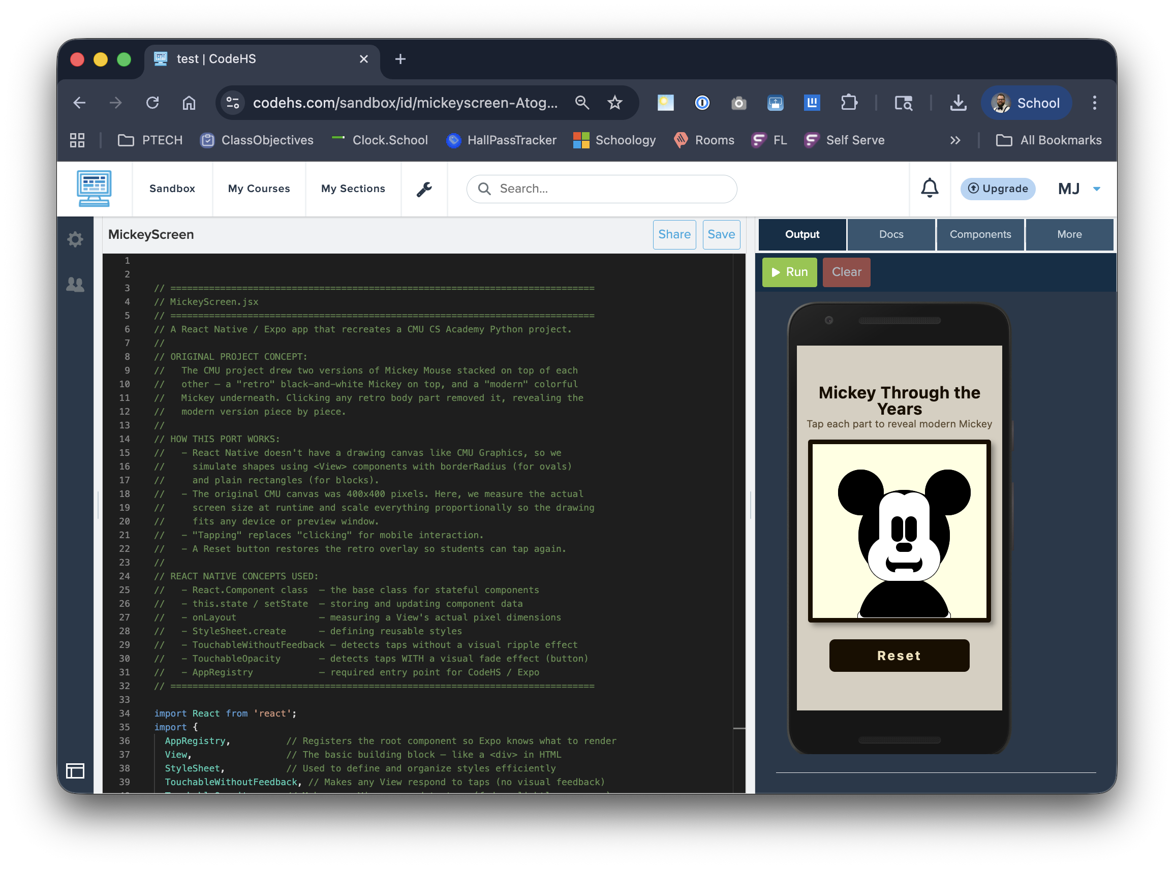 CodeHS sandbox — code on the left, preview on the right