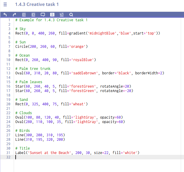 Example Code for Beach Sunset Scene