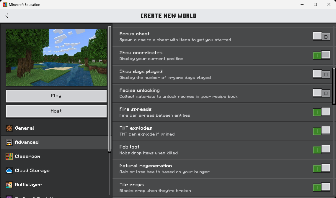 Advanced tab scrolled to show the Show coordinates toggle turned on
